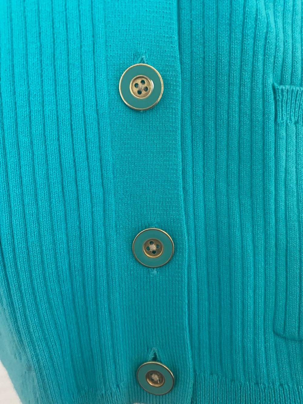Talbots Turquoise Ribbed V-Neck Button Cardigan - Picture 3 of 5